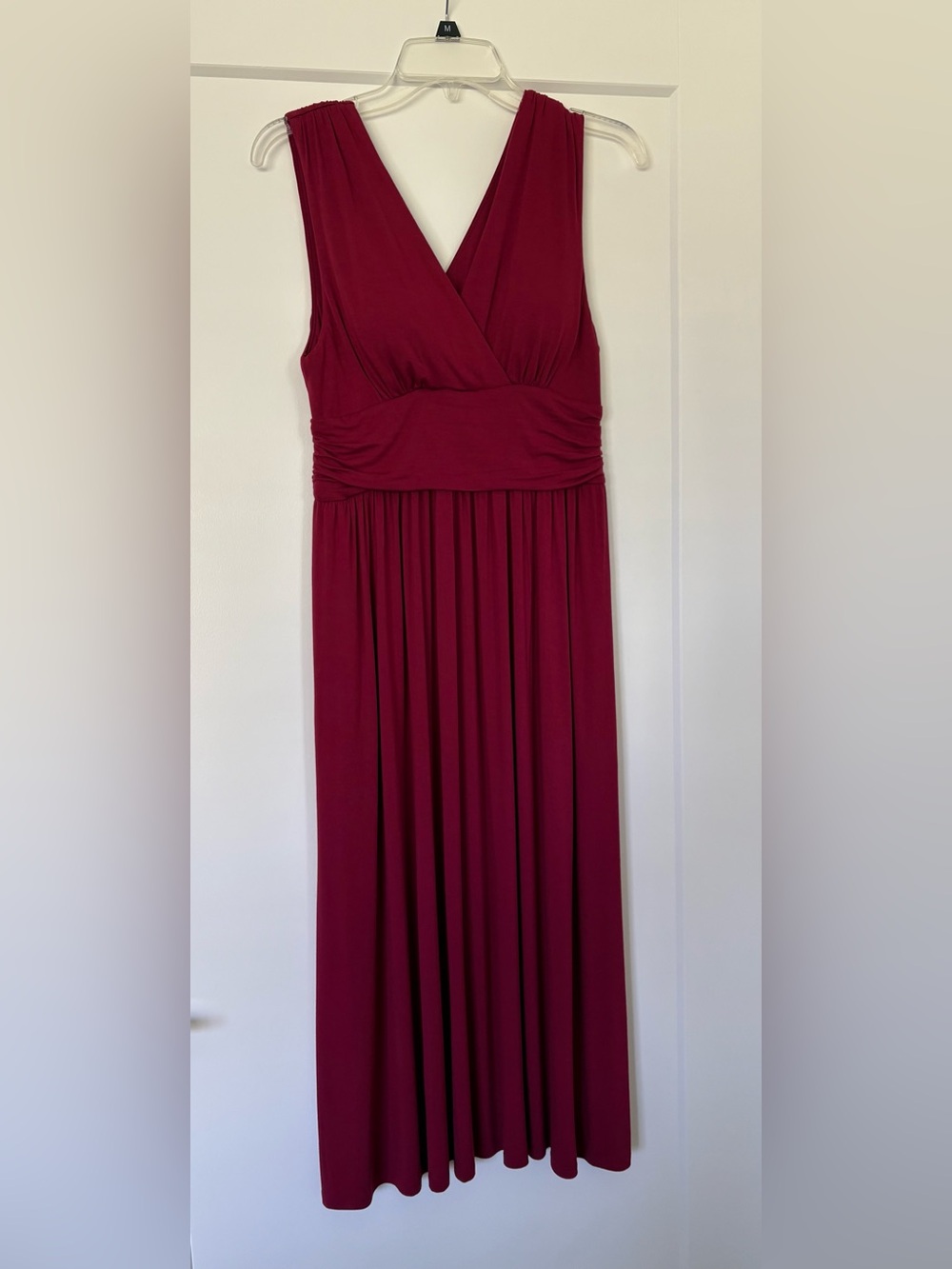 Soma soft jersey Burgundy Sleeveless V-Neck midi Dress.